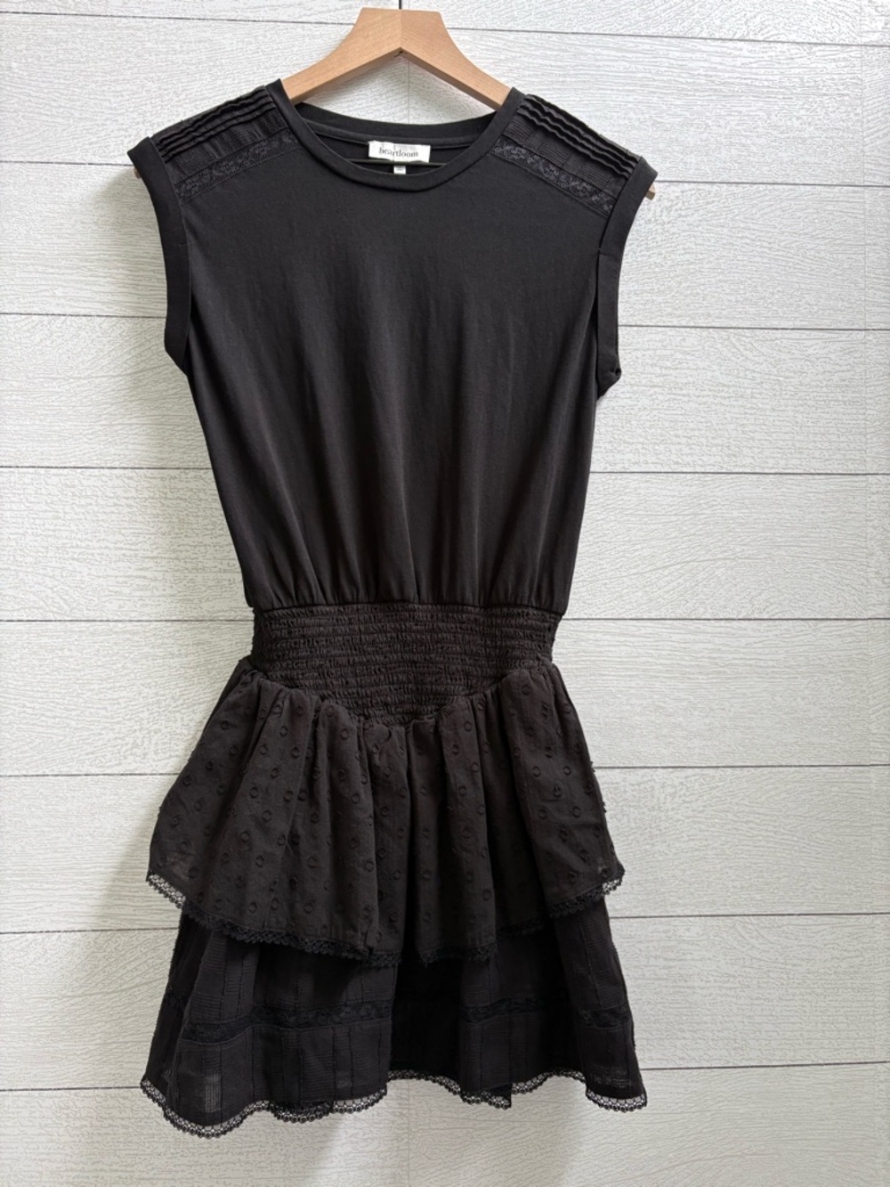 Heartloom Talia Mini Dress Black Smocked Waist Tiered Ruffle Lace Dress S - Picture 4 of 10